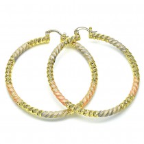 Gold Filled Medium Hoop Earrings Twist Design Tri Tone 60mm