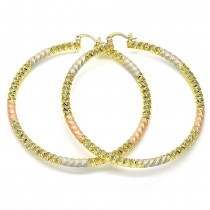 Gold Filled Medium Hoop Earrings Twist Design Tri Tone 70mm