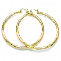 Gold Filled 70mm Medium Hoop Earrings Hollow Design Tri Tone