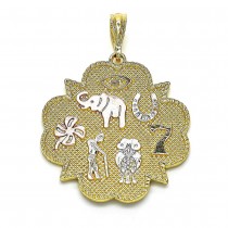 Gold Filled Religious Pendant Elephant and Owl Design Polished Finish Tri Tone