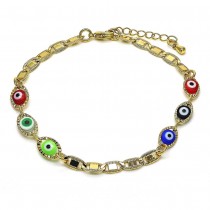 Gold Filled Fancy Greek Eye Design Bracelet Multicolor Polished Finish Golden Tone