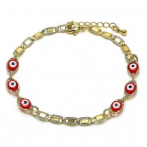 Gold Filled Greek Eye Design Fancy Bracelet Red Polished Finish Golden Tone