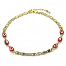 Gold Filled Greek Eye Design Fancy Anklet Red Polished Finish Golden Tone