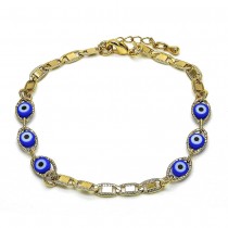 Gold Filled Greek Eye Design Fancy Bracelet Blue Polished Finish Golden Tone