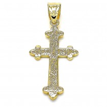 Gold Filled Religious Pendant Cross Design Matte Finish Golden Tone