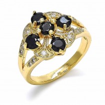 Gold Finish Multi Stone Ring with Black and White Cubic Zirconia Polished Golden Tone