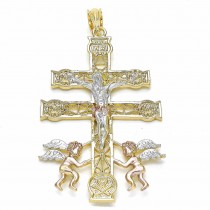 Gold Filled Religious Pendant Crucifix and Angel Design Polished Finish Tri Tone