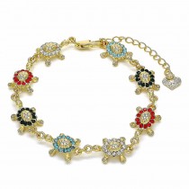 Gold Filled Fancy Bracelet Turtle Design With Multicolor Crystal Polished Finish Golden Tone