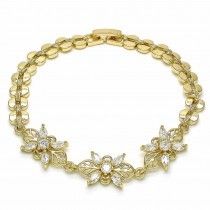 Gold Filled Fancy Bracelet Flower Design with White Cubic Zirconia Polished Golden Finish 7 MM Thickness 7 Inches Length