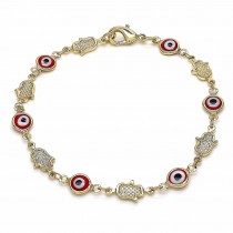Gold Filled Fancy Bracelet Greek Eye and Hand of God Design Red Resin Finish Golden Tone