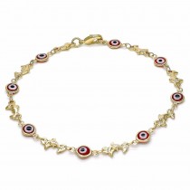 Gold Filled Fancy Anklet Greek Eye and Dolphin Design Red Resin Finish Golden Tone