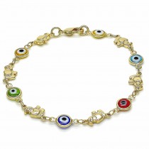 Gold Filled Fancy Bracelet Greek Eye and Elephant Design Multicolor Resin Finish Golden Tone