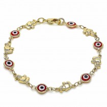 Gold Filled Fancy Bracelet Greek Eye and Elephant Design Red Resin Finish Golden Tone