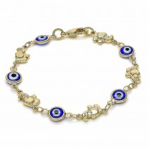 Gold Filled 6" Baby Fancy Bracelet Greek Eye and Elephant Design Blue Resin Finish Golden Tone