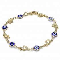 Gold Filled Fancy Bracelet Greek Eye and Elephant Design Golden Tone