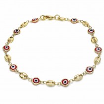 Gold Filled Fancy Anklet Greek Eye Design Red Resin Finish Golden Tone