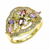 Gold Filled Multi Stone Ring Flower Design With Cubic Zirconia Golden Tone
