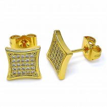 Gold Filled Stud Earrings With White Micro Pave Polished Finish Golden Tone