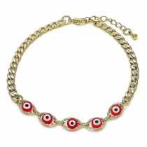 Gold Filled Greek Eye Design Fancy Bracelet Red Resin Finish Golden Tone