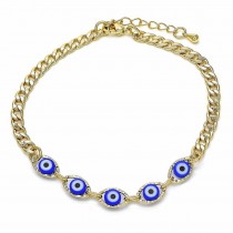 Gold Filled Fancy Bracelet Greek Eye Design Blue Resin Finish Golden Tone