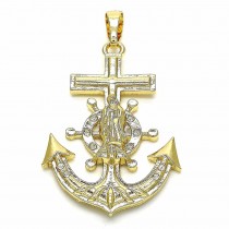 Gold Filled Religious Pendant Anchor and Guadalupe Design With Crystal Golden Tone