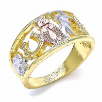 Gold Filled Elegant Ring Owl and Elephant Design Tri Tone