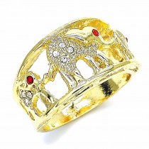 Gold Filled Multi Stone Ring Elephant Design With Crystal Golden Tone