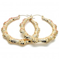 Gold Filled 60mm Hollow Bamboo Design Medium Hoop Earrings Golden Tone