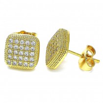 Gold Filled Stud Earrings With White Cubic Zirconia Polished Finish Golden Tone