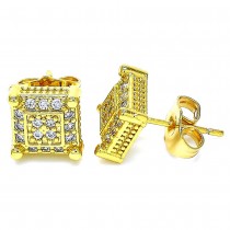 Gold Filled Stud Earrings With White Cubic Zirconia Polished Finish Golden Tone