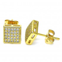 Gold Filled Stud Earrings With White Cubic Zirconia Polished Finish Golden Tone