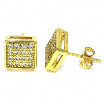 Gold Filled Stud Earring With White Cubic Zirconia Polished Finish Golden Tone