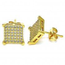 Gold Filled Stud Earrings With White Micro Pave Polished Finish Golden Tone