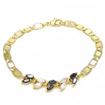Gold Filled Fancy Bracelet Leaf Design with Black and White Cubic Zirconia Polished Golden Tone