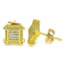 Gold Filled Stud Earrings With White Micro Pave Polished Finish Golden Tone
