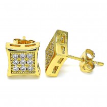 Gold Finish Stud Earring with White Cubic Zirconia Polished Golden Tone