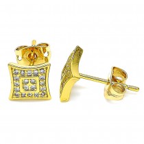 Gold Filled Stud Earrings With White Micro Pave Polished Finish Golden Tone