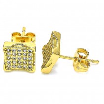 Gold Filled Stud Earrings With White Micro Pave Polished Finish Golden Tone