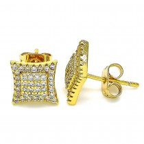 Gold Finish Stud Earring with White Micro Pave Polished