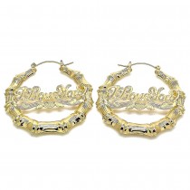 Gold Filled Large Hoop I Love You Nameplate and Bamboo Design Polished Golden Finish 55mm