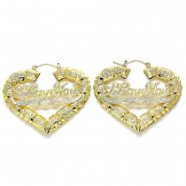 Gold Filled Large Hoop Heart Shape I Love You Nameplate Design Polished Golden Finish 55MM