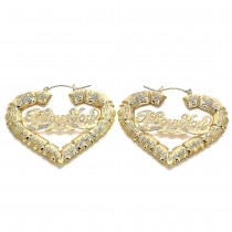 Gold Filled Large Hoop Heart Shape I Love You Nameplate Design Polished Golden Finish 65MM