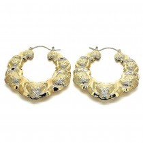 Gold Filled 55mm Medium Hoop Earrings Hugs and Kisses and Bamboo Design Golden Tone