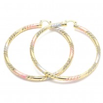 Gold Filled 70mm Medium Hoop Earrings Hollow Design Tri Tone