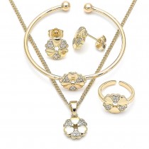 Gold Filled Earring and Pendant Children Set Flower Design With Cubic Zirconia Golden Tone