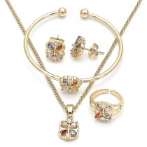 Gold Filled Earring and Pendant Children Set Flower Design With Cubic Zirconia Golden Tone