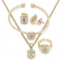 Gold Filled Earring and Pendant Children Set Flower Design With Cubic Zirconia Golden Tone