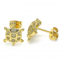 Gold Filled Stud Earring Turtle Design With White Cubic Zirconia Polished Finish Golden Tone