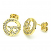 Gold Filled Stud Earrings Style Heart Design with White Micro Pave Polished Golden Finish
