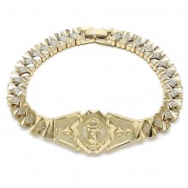 Gold Filled Fancy Bracelet Divino Ni&ntilde;o and Heart Design Diamond Cutting Finish Golden Tone